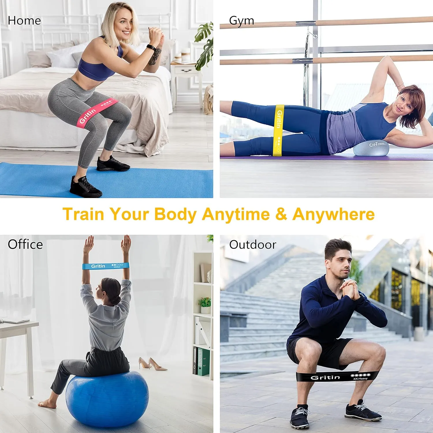 Bande lastique Fitness Gritin - Lot de 5 avec Sac | Fitnessterapy