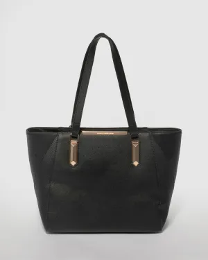 Black Domi Hardware Tote Bag With Gold Hardware