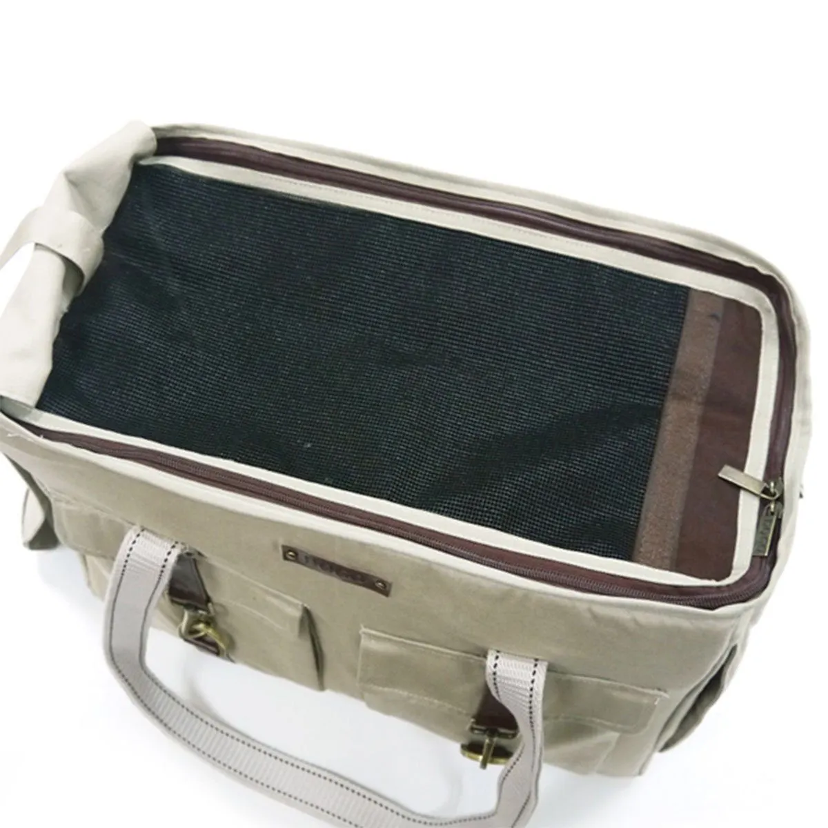 Buckle Tote Dog Carrier in Beige