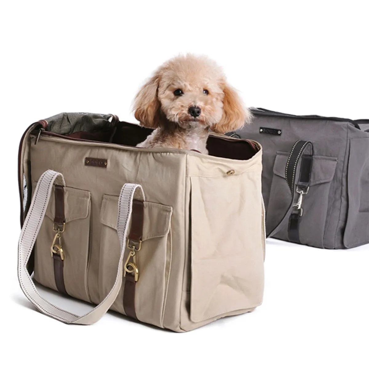Buckle Tote Dog Carrier in Beige