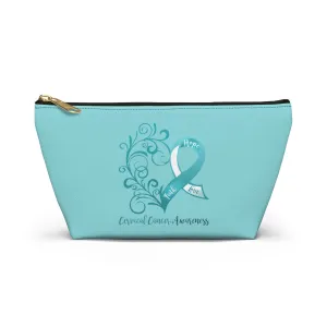 Cervical Cancer Awareness Heart "Teal" T-Bottom Accessory Pouch (Dual-Sided Design)