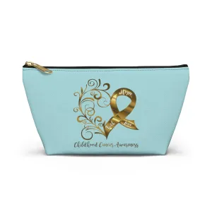 Childhood Cancer Awareness Heart Small "Light Teal" T-Bottom Accessory Pouch (Dual-Sided Design)