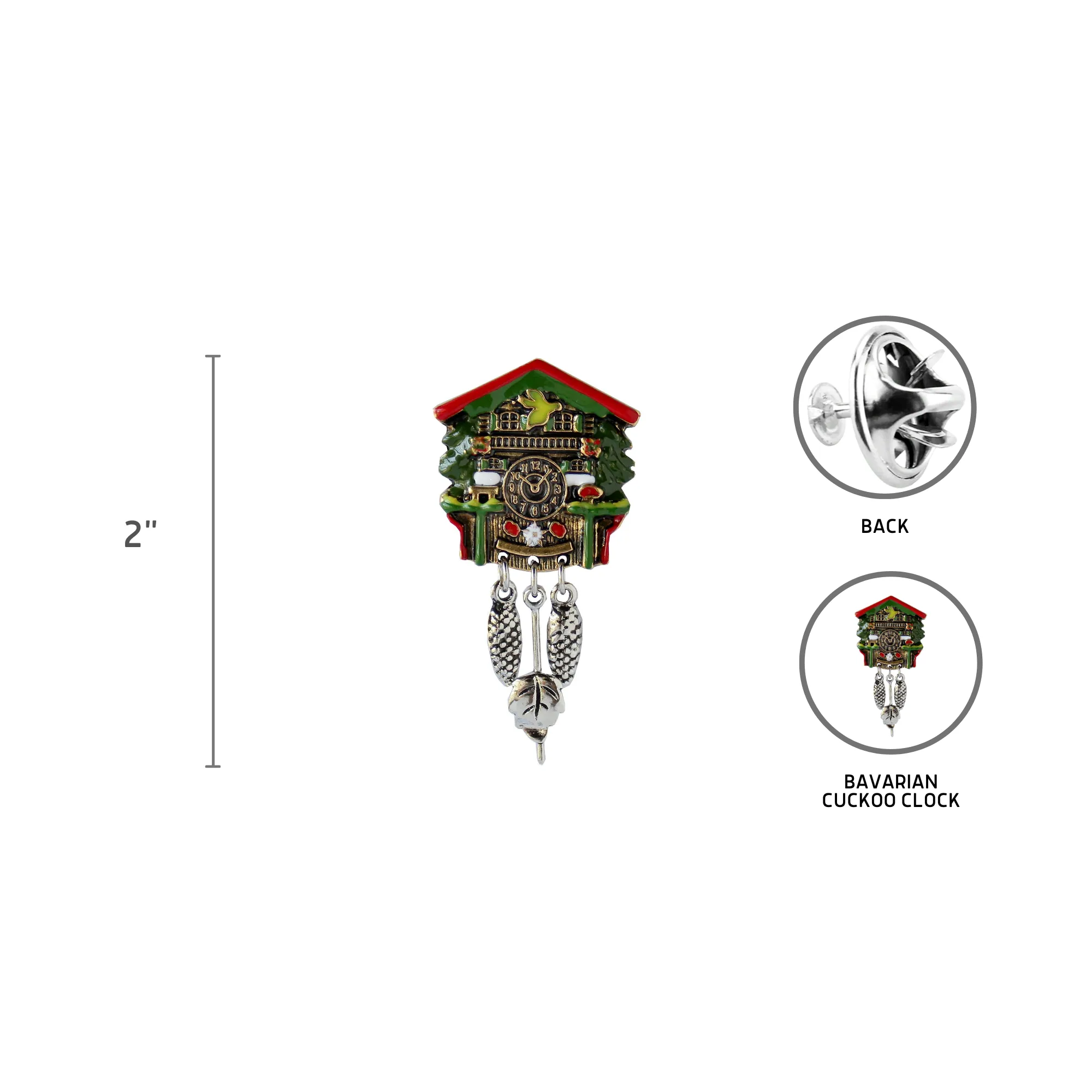 Colorful Bavarian German Cuckoo Clock Metal Hat Pin