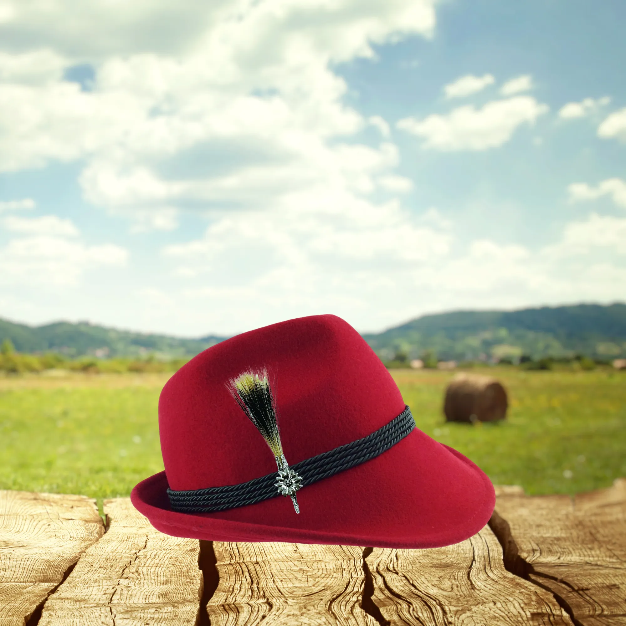 Edelweiss Hat Pin with Metal Medallion and Gamsbart Brush - Premium Title