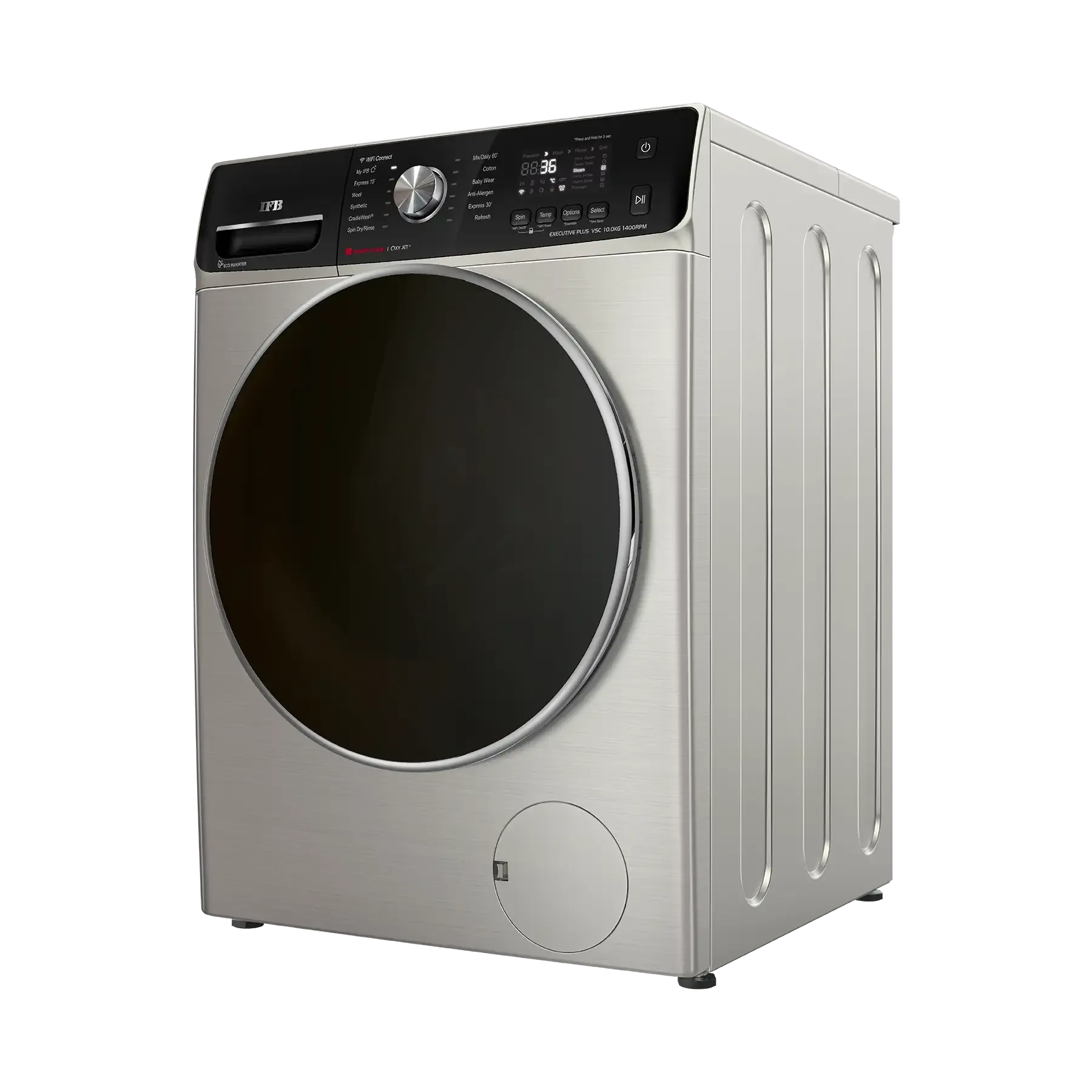 IFB Executive Plus VSC 1014 SSL 10 Kg 5 Star AI Fully Automatic Front Load Washing Machine  Steam Refresh, 9 Swirl Wash, Eco Inverter, Black & Silver