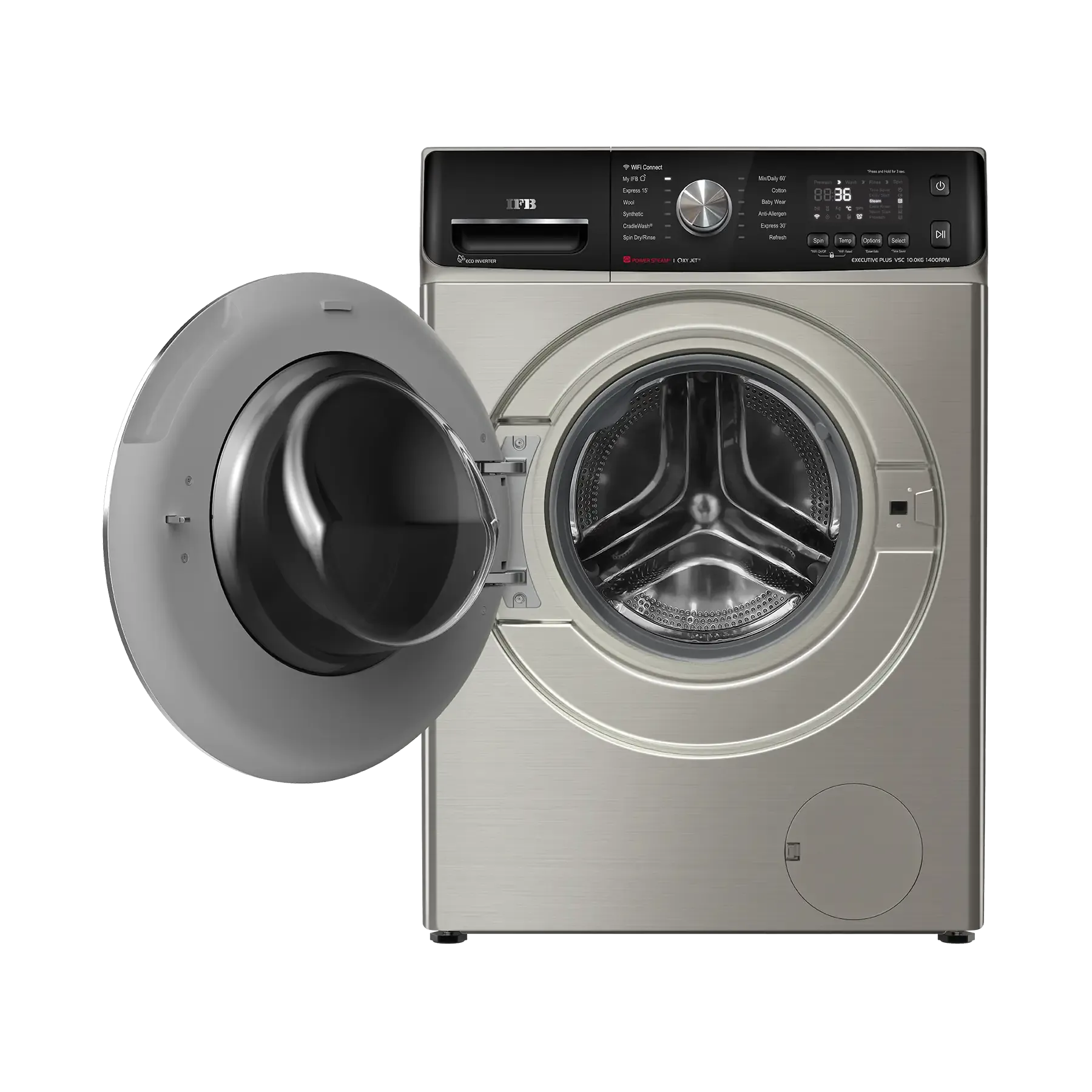 IFB Executive Plus VSC 1014 SSL 10 Kg 5 Star AI Fully Automatic Front Load Washing Machine  Steam Refresh, 9 Swirl Wash, Eco Inverter, Black & Silver