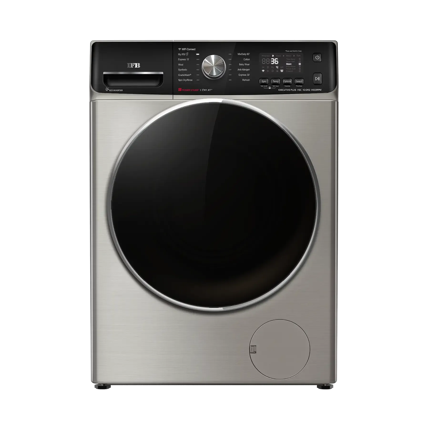 IFB Executive Plus VSC 1014 SSL 10 Kg 5 Star AI Fully Automatic Front Load Washing Machine  Steam Refresh, 9 Swirl Wash, Eco Inverter, Black & Silver