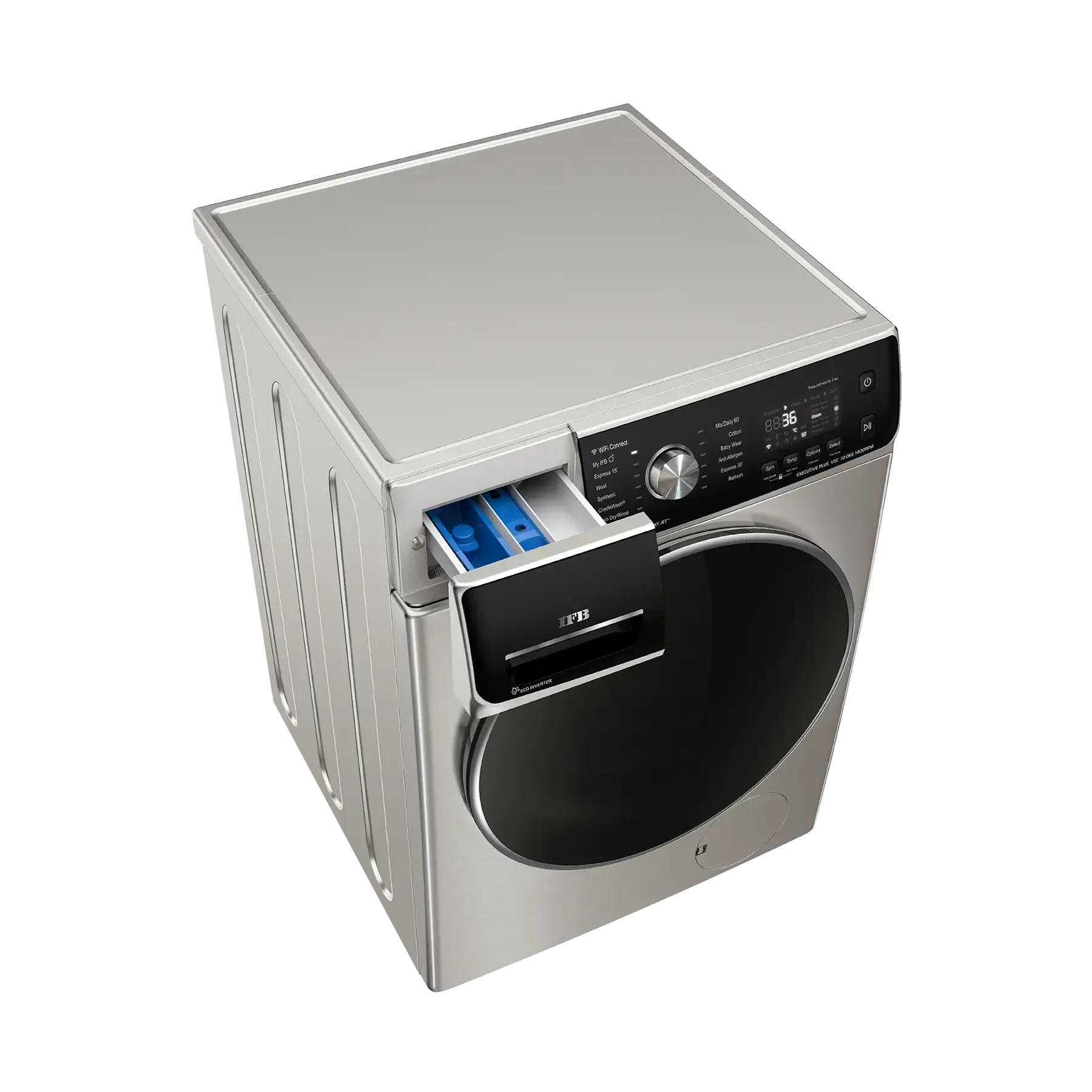IFB Executive Plus VSC 1014 SSL 10 Kg 5 Star AI Fully Automatic Front Load Washing Machine  Steam Refresh, 9 Swirl Wash, Eco Inverter, Black & Silver