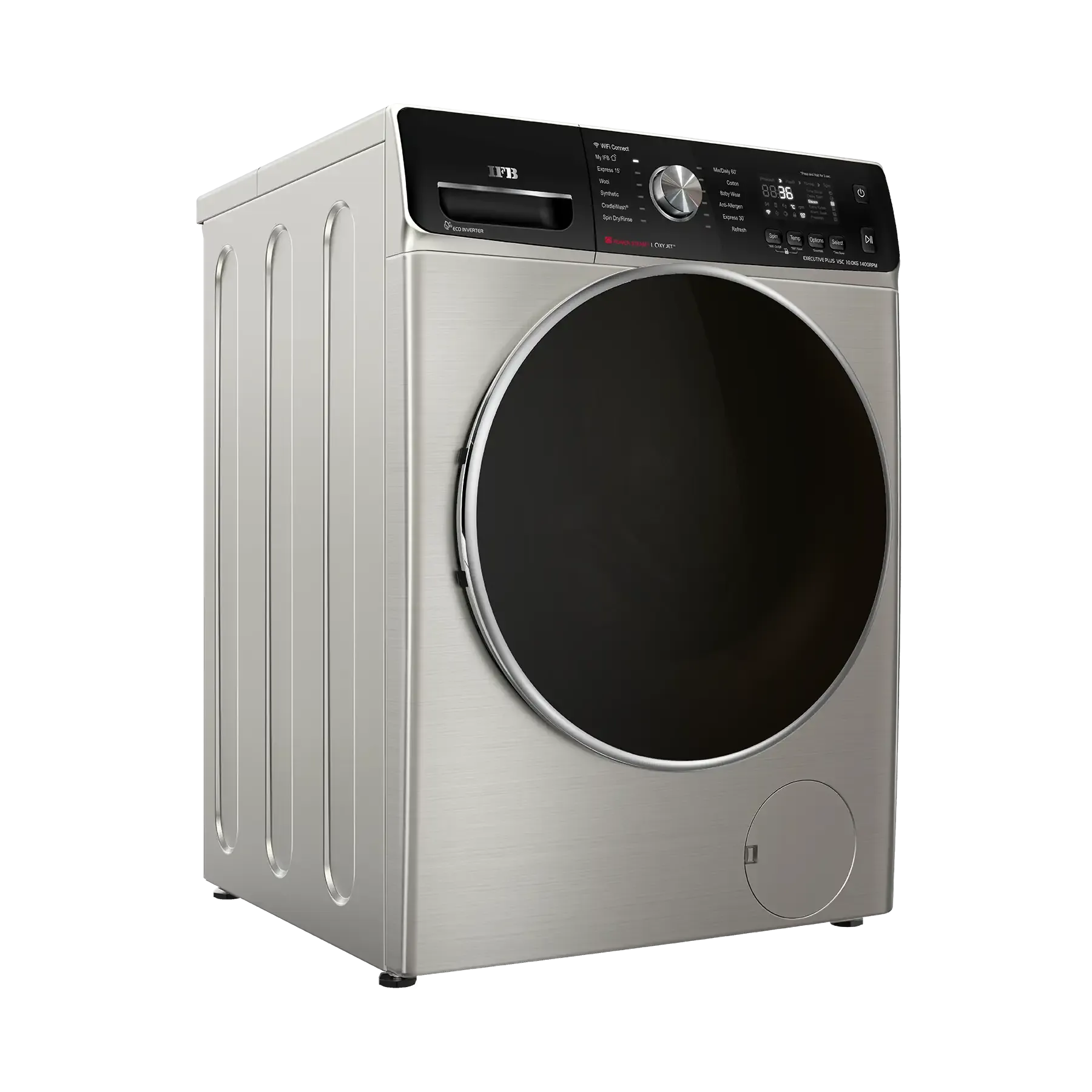 IFB Executive Plus VSC 1014 SSL 10 Kg 5 Star AI Fully Automatic Front Load Washing Machine  Steam Refresh, 9 Swirl Wash, Eco Inverter, Black & Silver