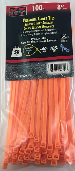 K-T Industries 8" Orange Standard Duty, 100/Pk