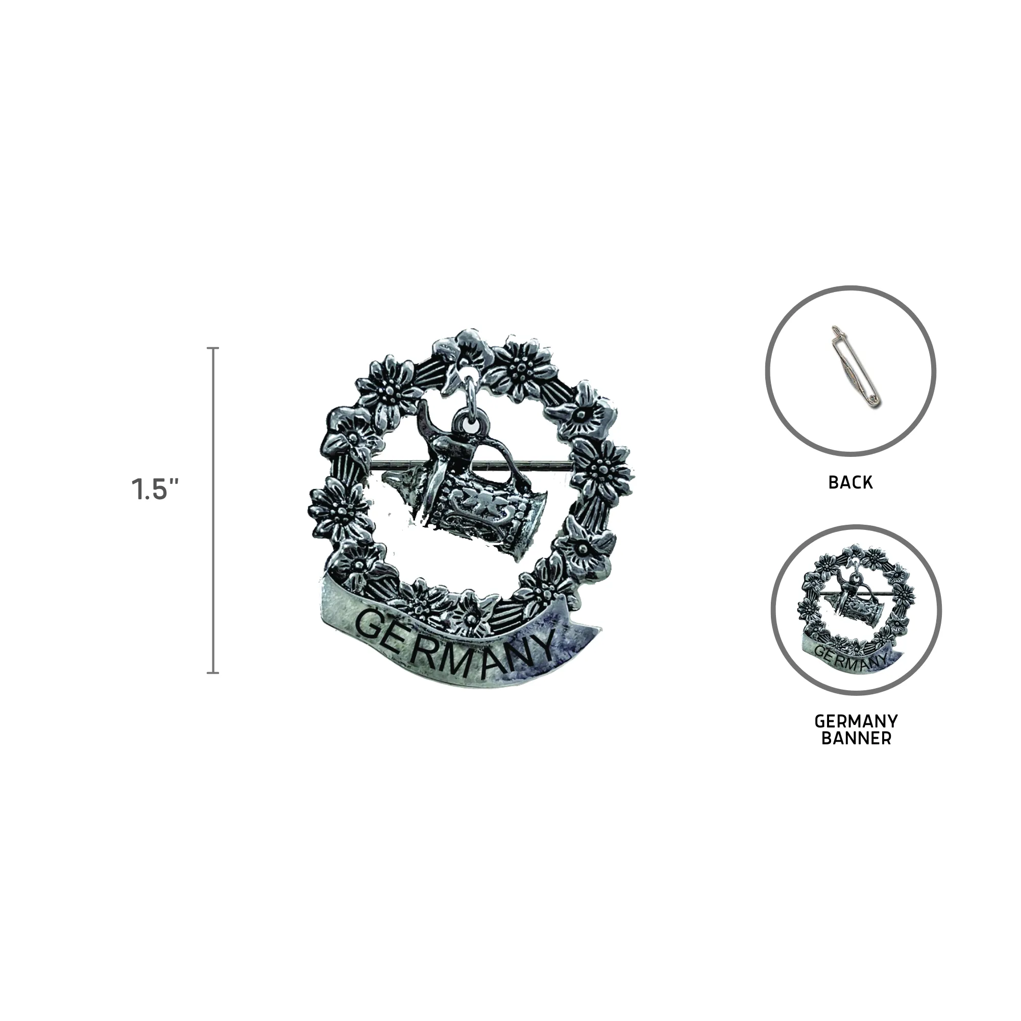 Metal Hat Pin with German Beer Stein Charm | "Germany" Banner
