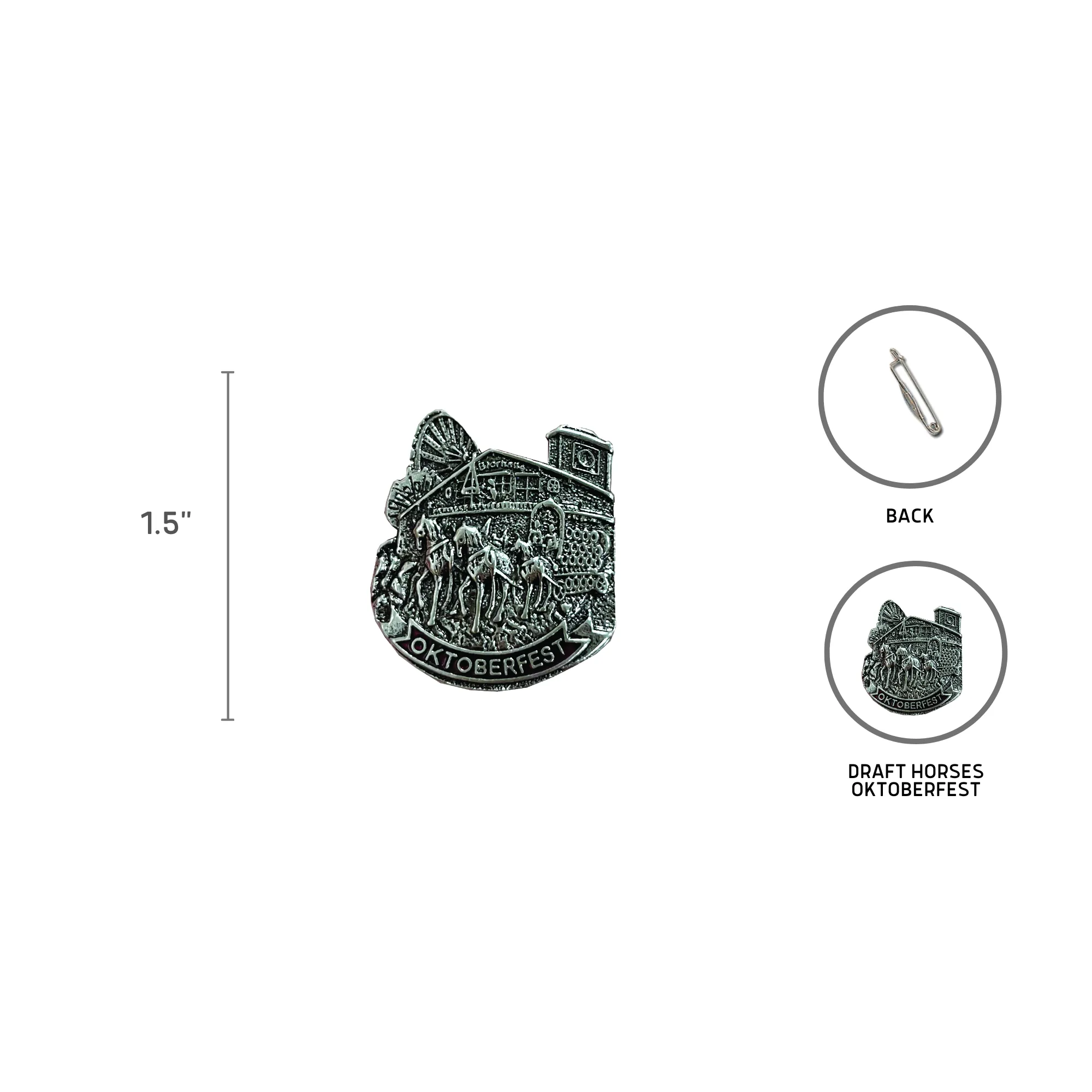 Oktoberfest Draft Horses German Metal Hat Pin with "Oktoberfest" Banner