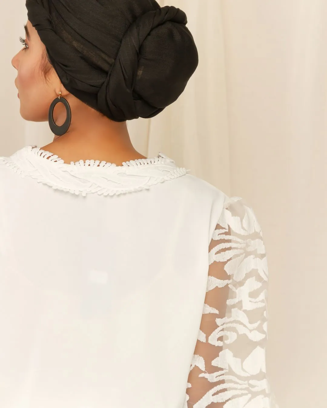 Opaque Sleeves Ribbed Waist Top - White