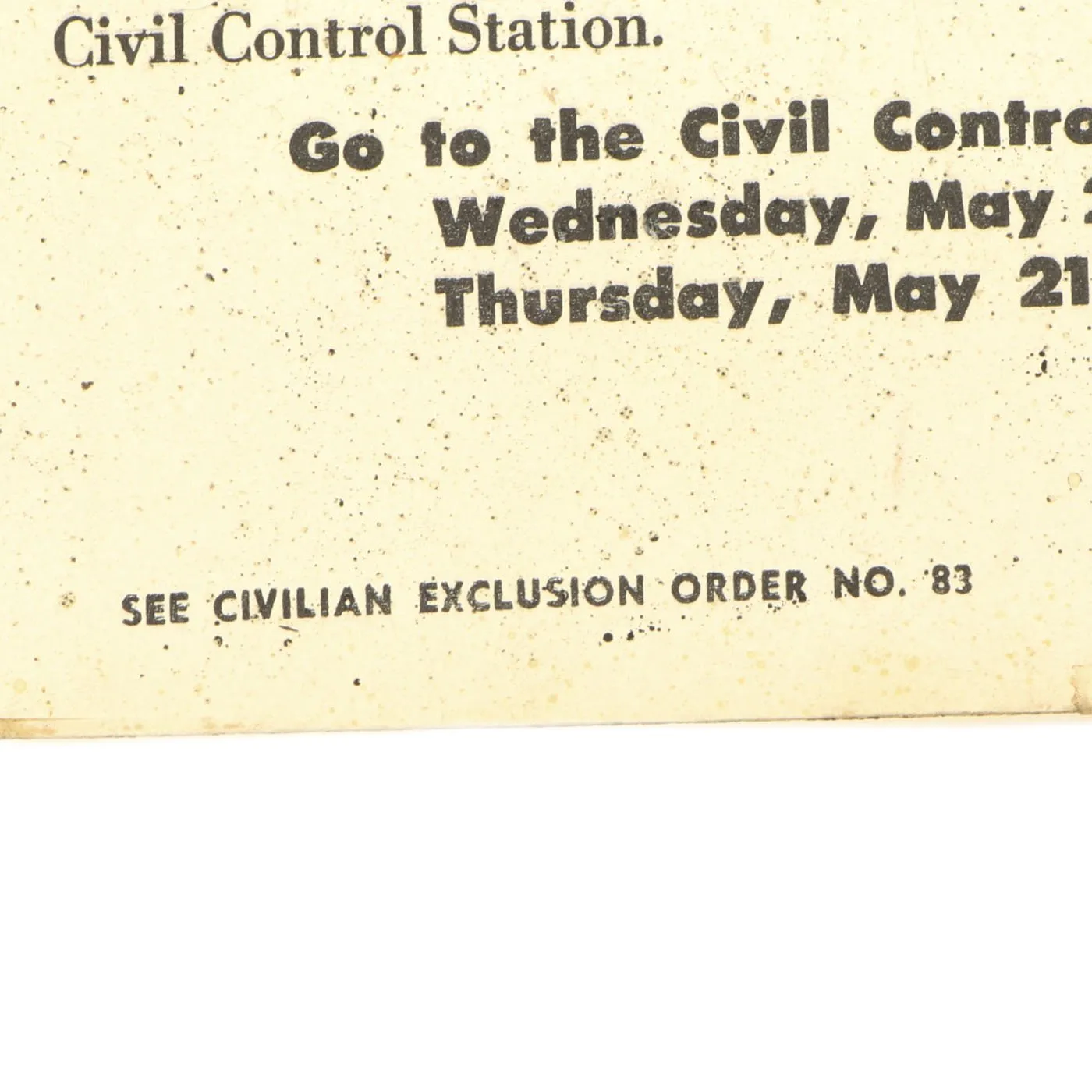 Original U.S. WWII 1942 Japanese - American Civilian Exclusion Order No. 83 - San Bernadino and Riverside Counties of California