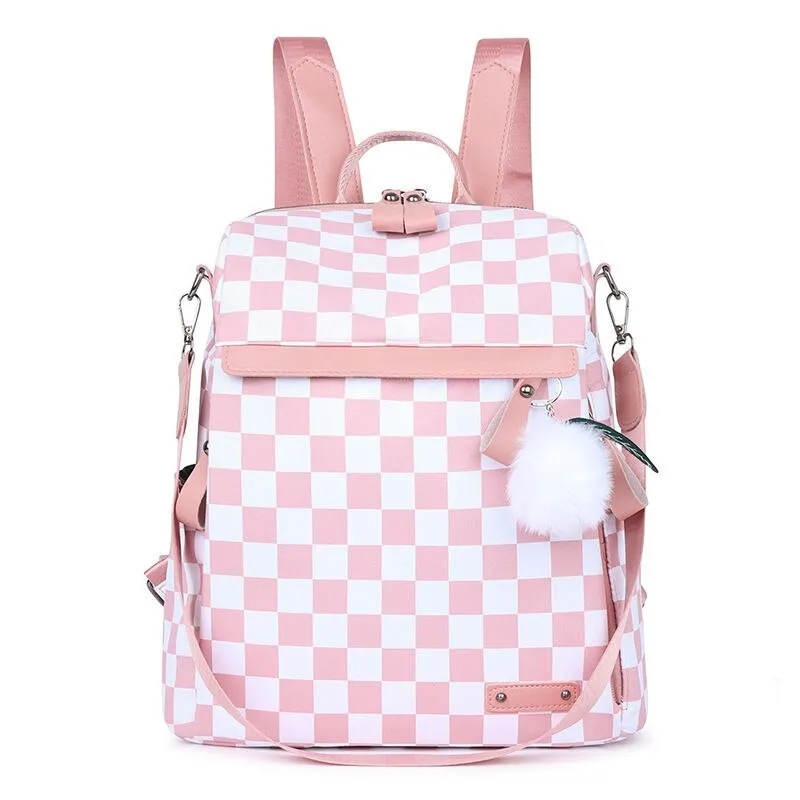 Oxford Plaid Waterproof Backpack For Girls