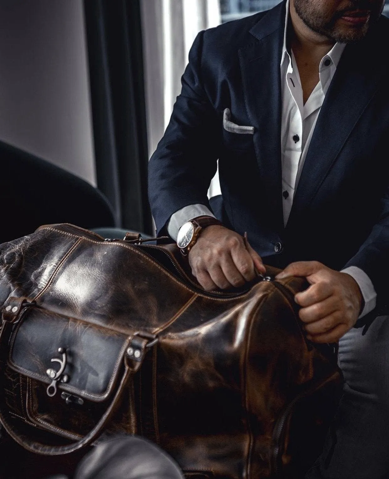 PREORDER: Buffalo Leather Duffle Bag by Vintage Gentlemen