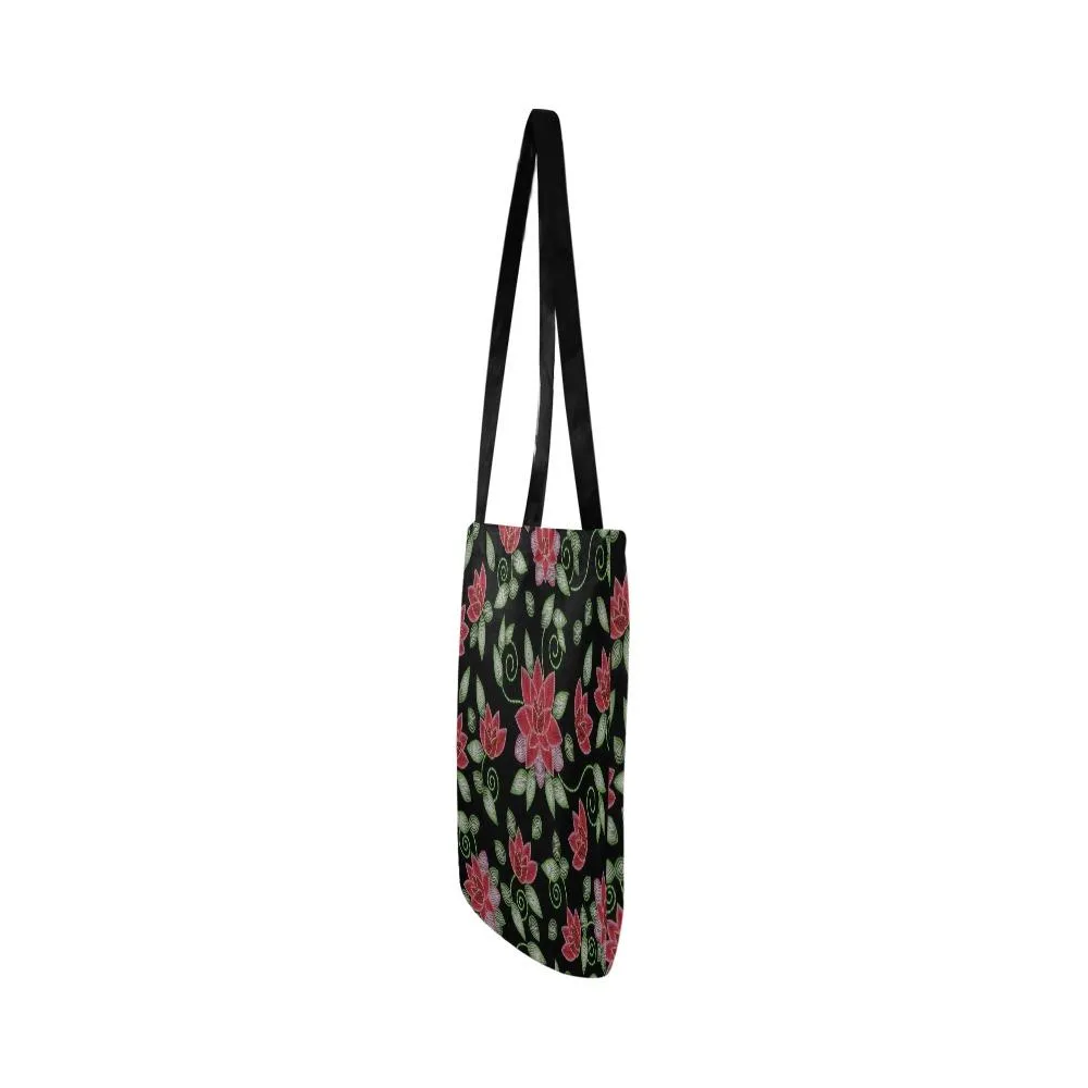 Red Beaded Rose Reusable Shopping Bag (Two sides)