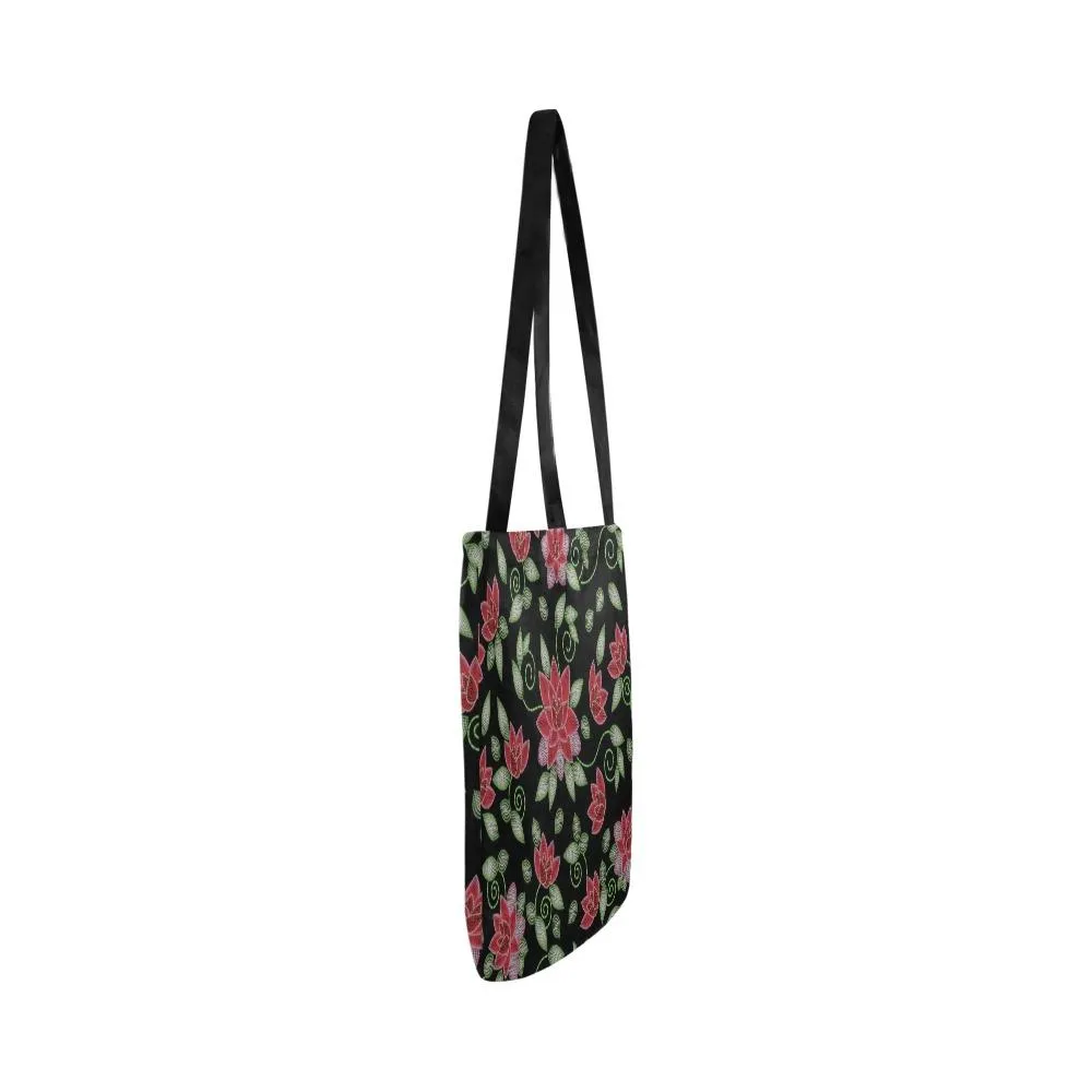 Red Beaded Rose Reusable Shopping Bag (Two sides)