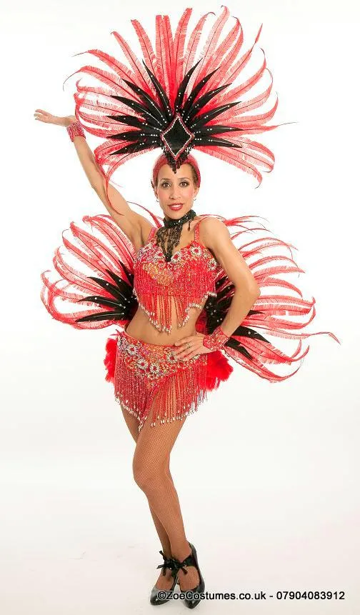 Red Samba showgirl outfits hire | Zoe London Dance Costumes for Hire