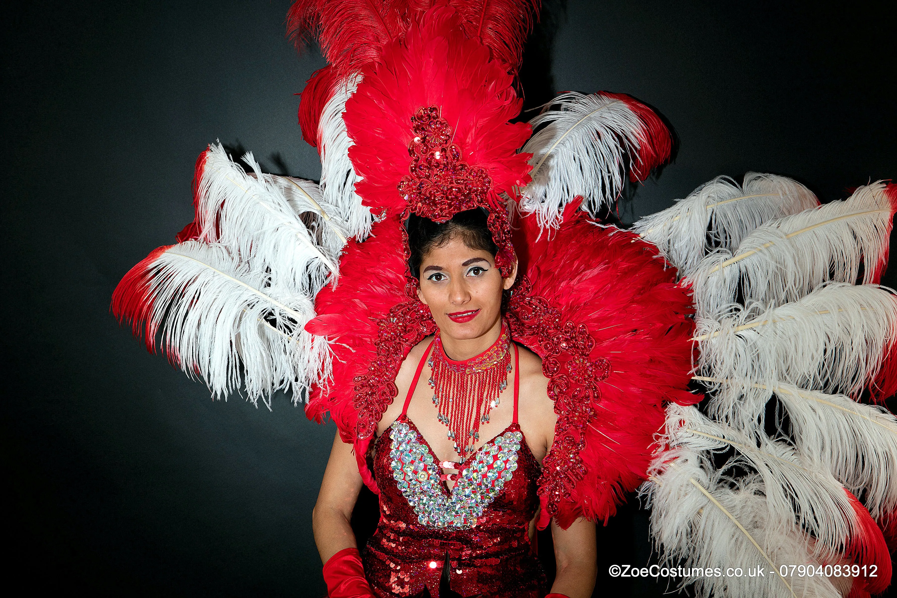 Red Samba showgirl outfits hire | Zoe London Dance Costumes for Hire