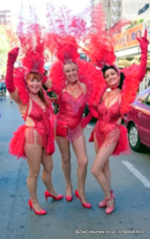 Red Samba showgirl outfits hire | Zoe London Dance Costumes for Hire