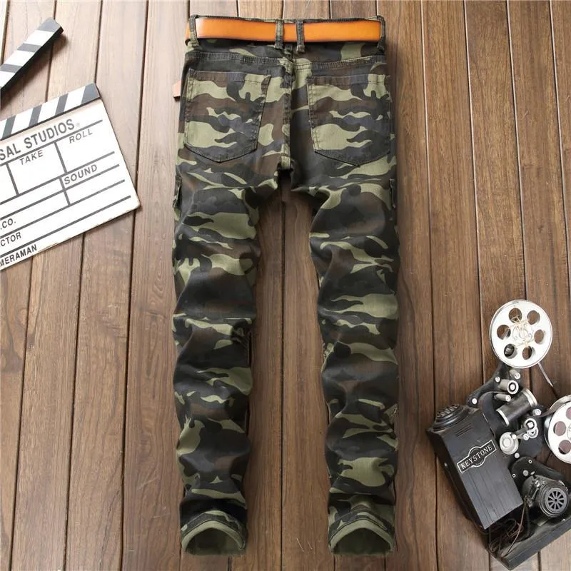 West Louis Camo Multi-Pocket Casual Jeans