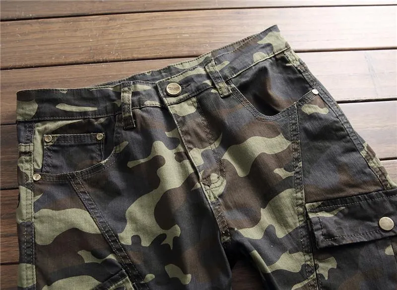 West Louis Camo Multi-Pocket Casual Jeans