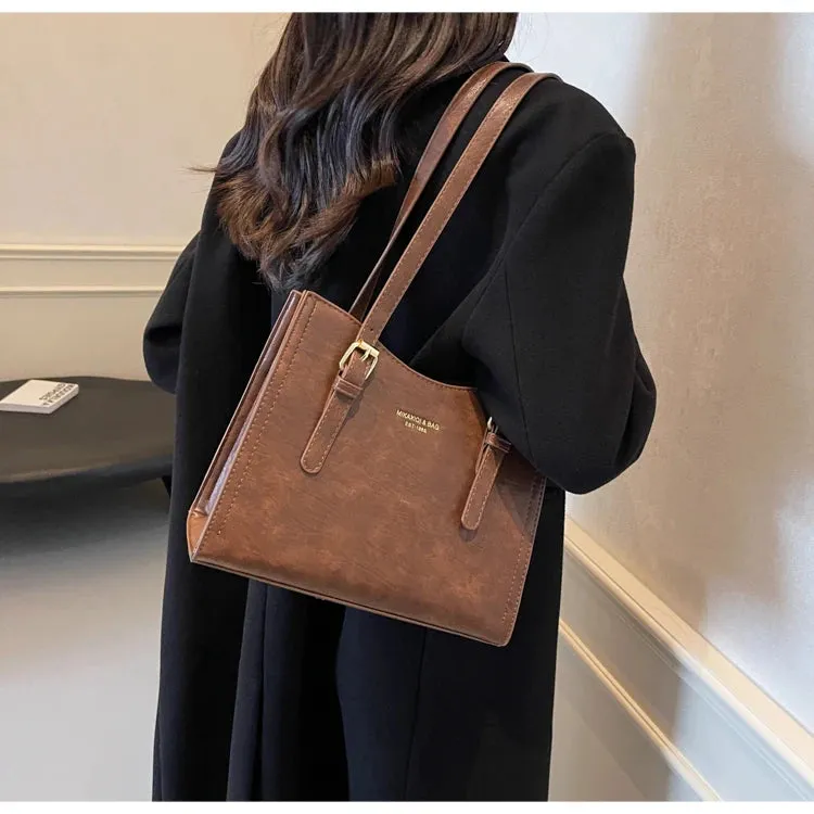 Women Shoulder Bags PU Leather Zipper Handbags Solid Color Tote Bag